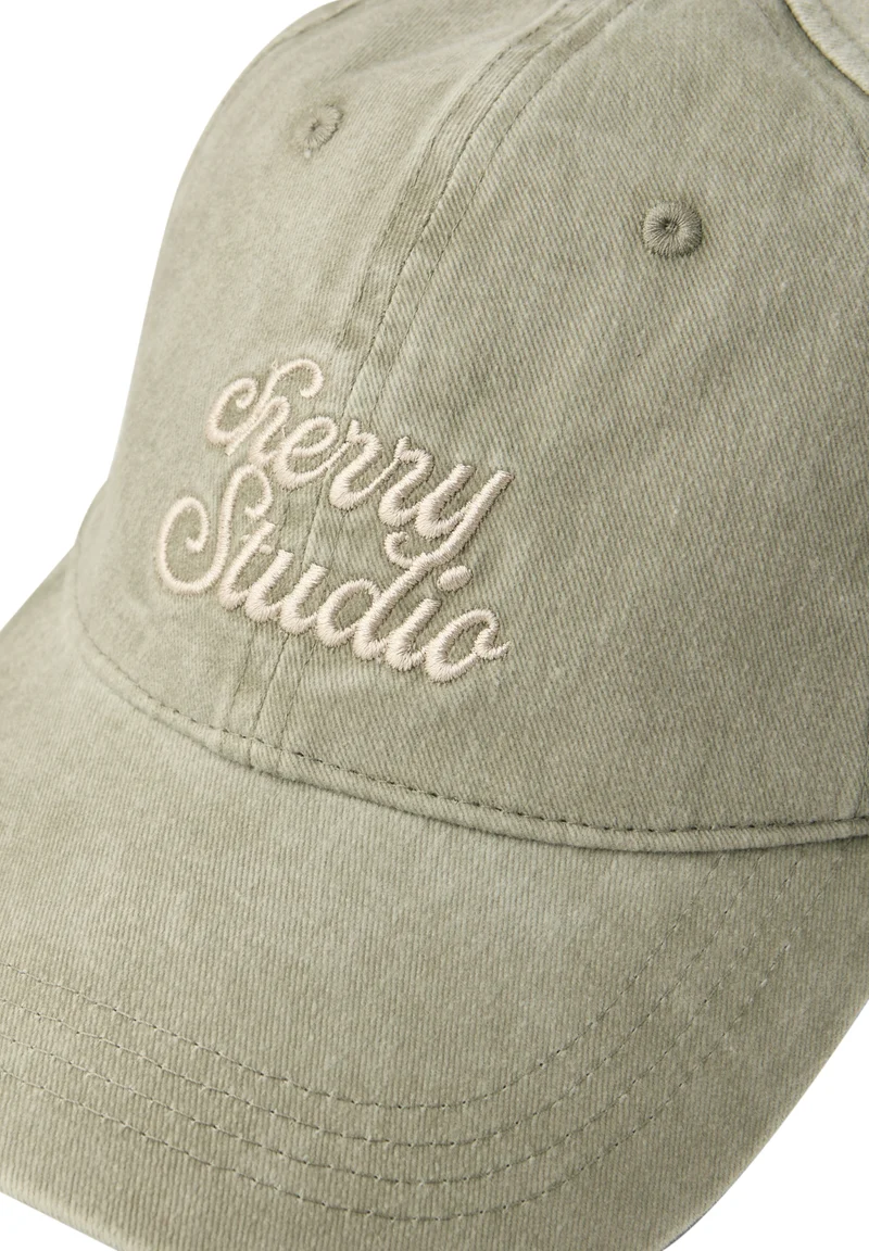 Washed Cap with Slogan, Lichen Green