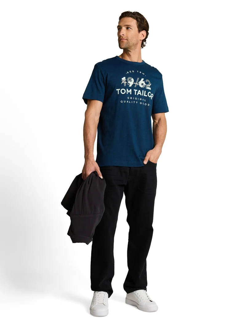 printed fine stripe t-shirt, navy blue petrol injected