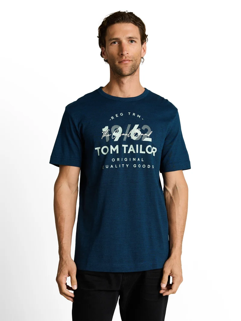 printed fine stripe t-shirt, navy blue petrol injected