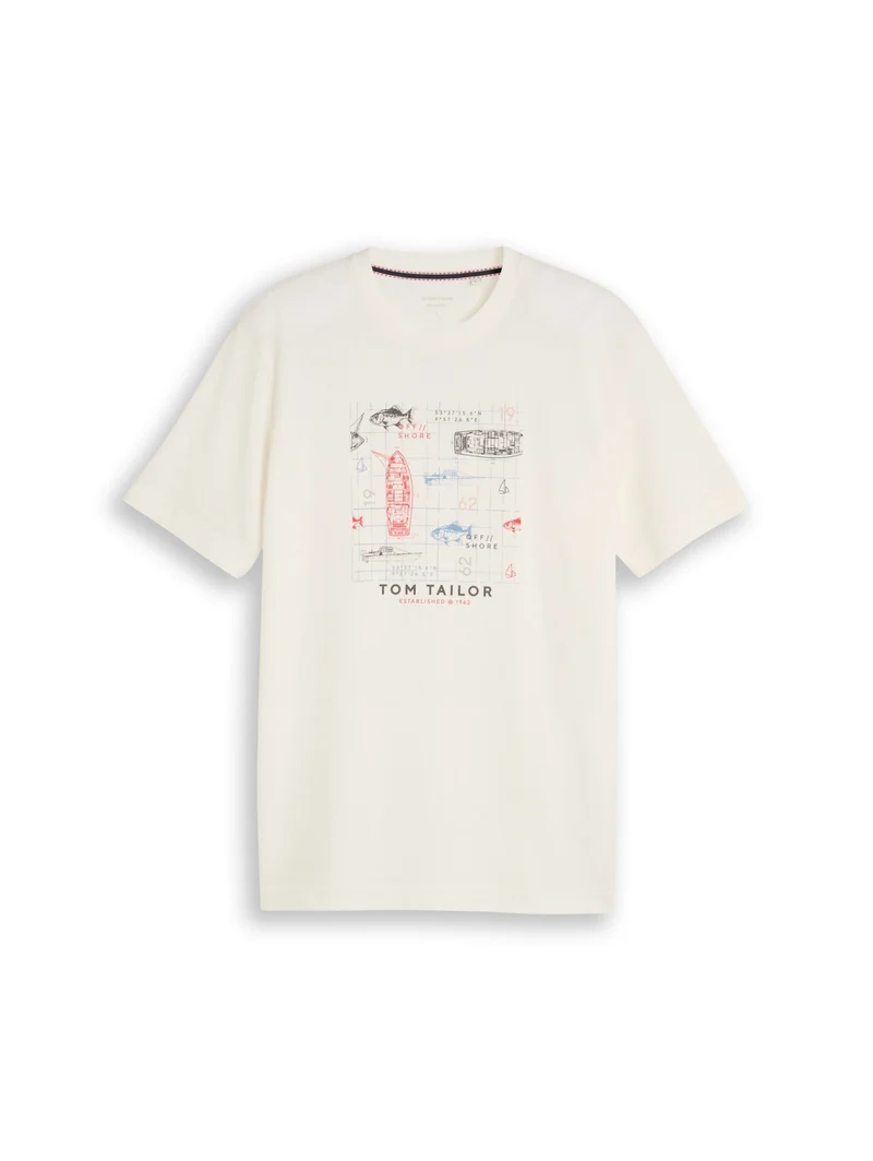 structured print t-shirt, Gardenia White
