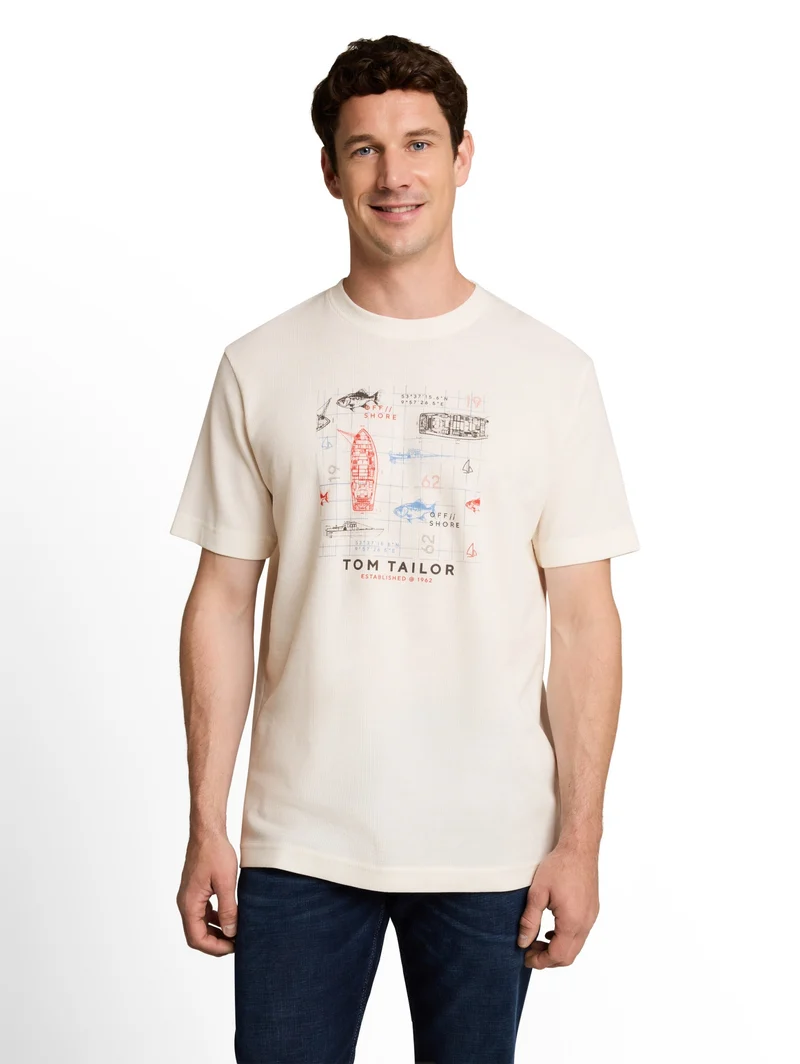 structured print t-shirt, Gardenia White