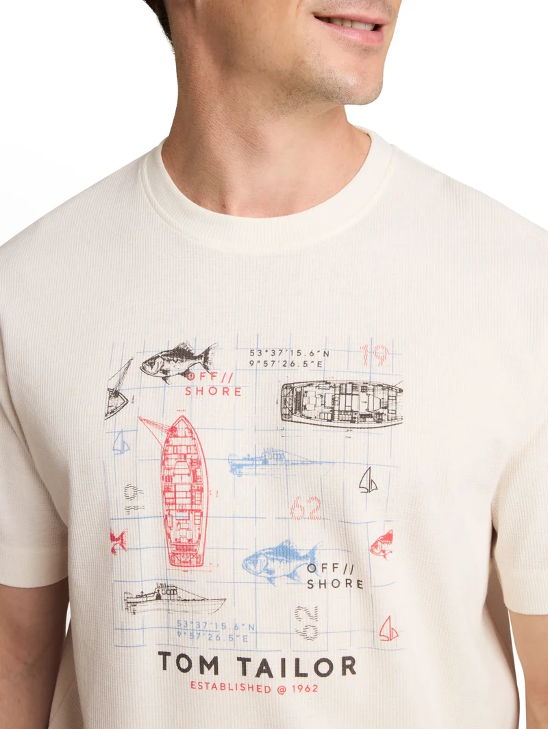 structured print t-shirt, Gardenia White