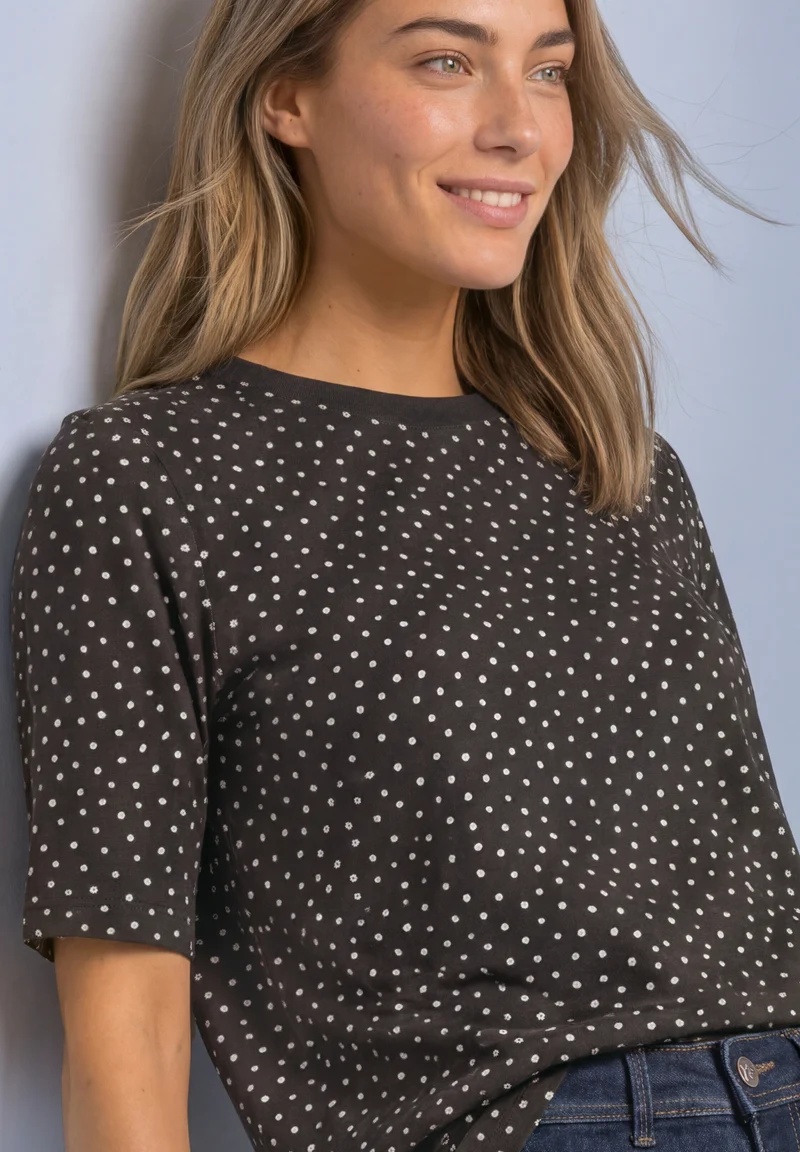 LTD QR printed shirt w.rib col, black coffee