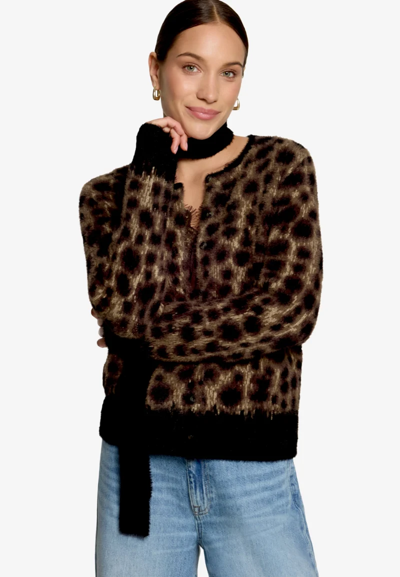 Strickjacke Kurz 1/2 Arm, Patch Black/Brown