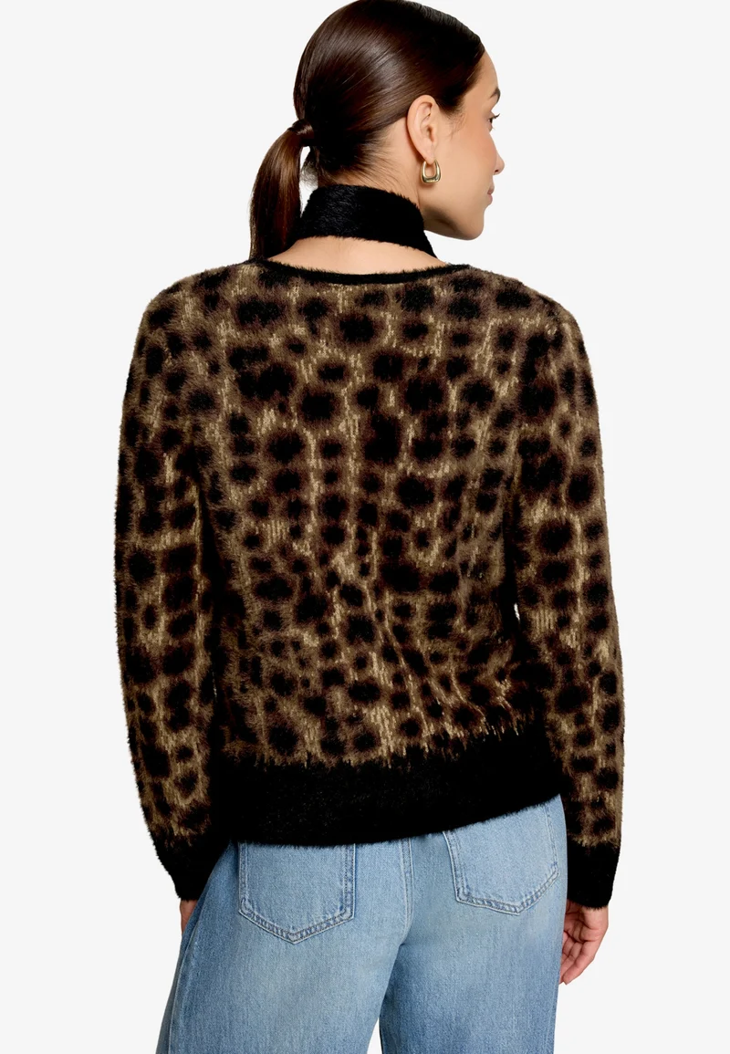 Strickjacke Kurz 1/2 Arm, Patch Black/Brown