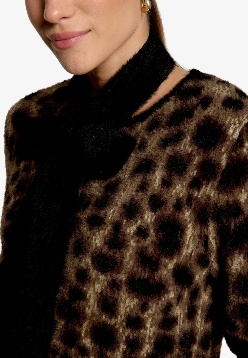 Strickjacke Kurz 1/2 Arm, Patch Black/Brown