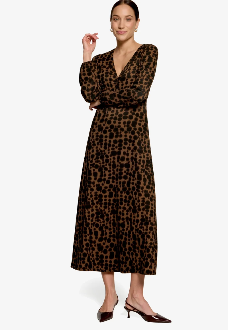 Kleid Lang 1/2 Arm, Brown/Black