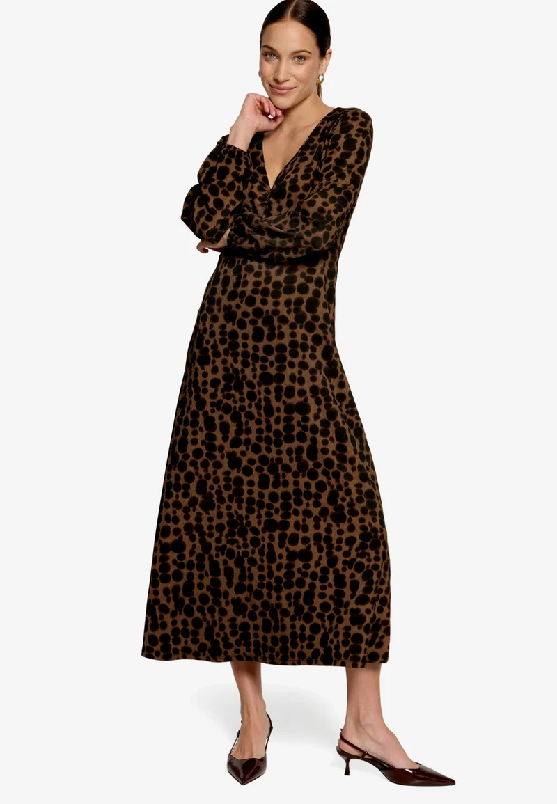 Kleid Lang 1/2 Arm, Brown/Black