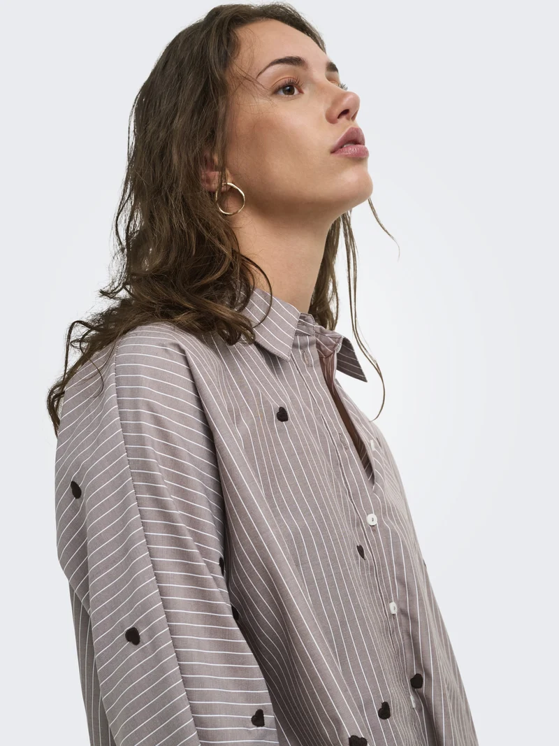 ONLNEW LINA GRACE STR EMB SHIRT NOO, Coffee Bean/STRIPE W. COFFEE BEAN H