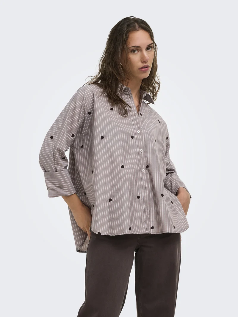 ONLNEW LINA GRACE STR EMB SHIRT NOO, Coffee Bean/STRIPE W. COFFEE BEAN H