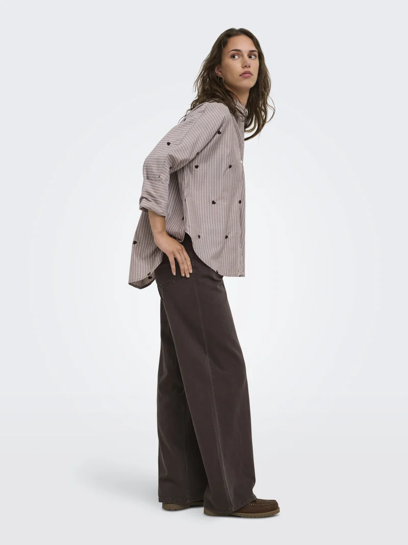 ONLNEW LINA GRACE STR EMB SHIRT NOO, Coffee Bean/STRIPE W. COFFEE BEAN H