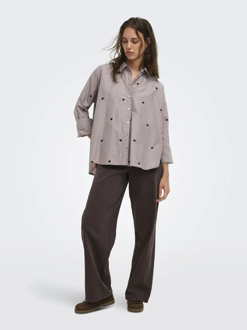 ONLNEW LINA GRACE STR EMB SHIRT NOO, Coffee Bean/STRIPE W. COFFEE BEAN H