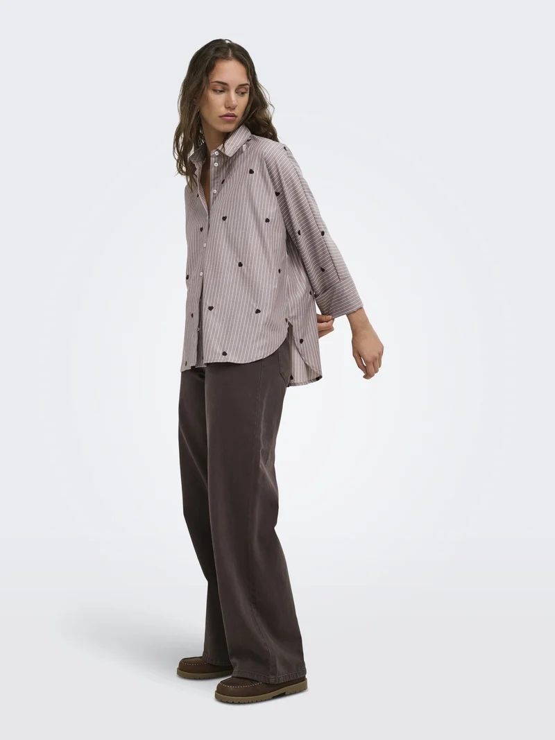 ONLNEW LINA GRACE STR EMB SHIRT NOO, Coffee Bean/STRIPE W. COFFEE BEAN H