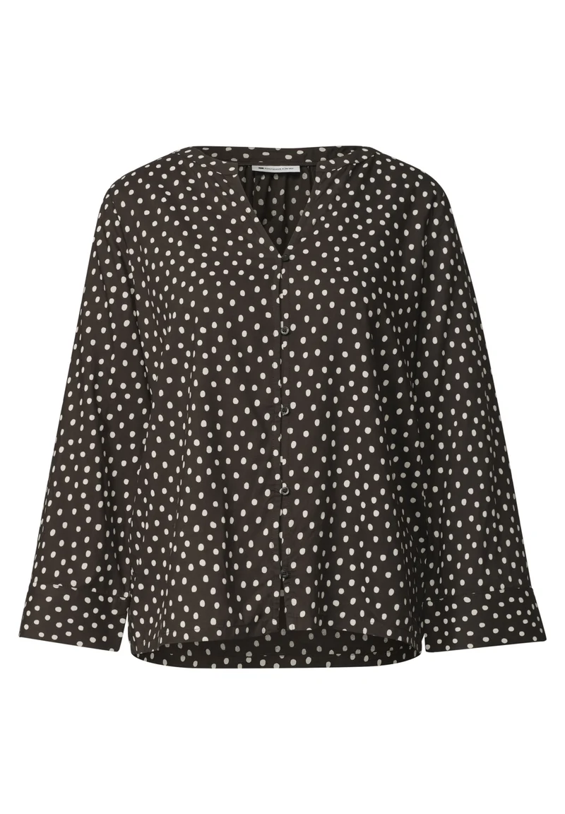 LTD QR Splitneck blouse w butt, black coffee