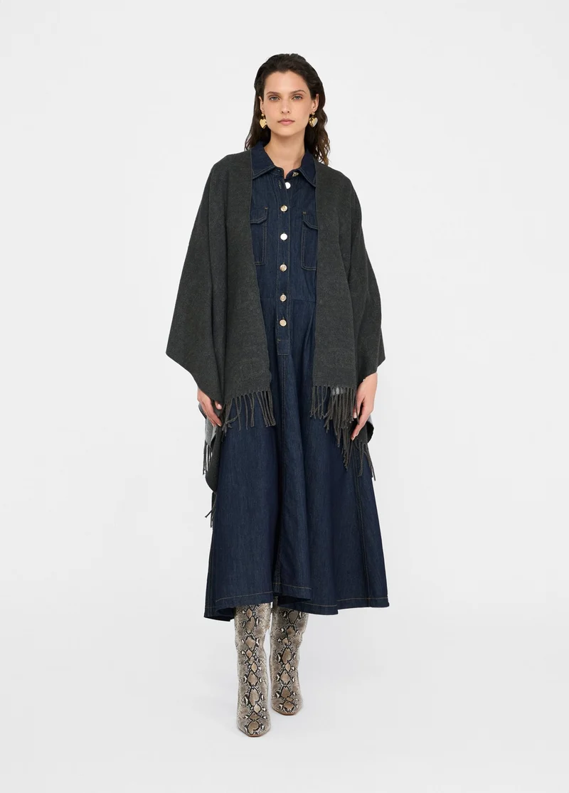 Poncho with Logo and Fringes