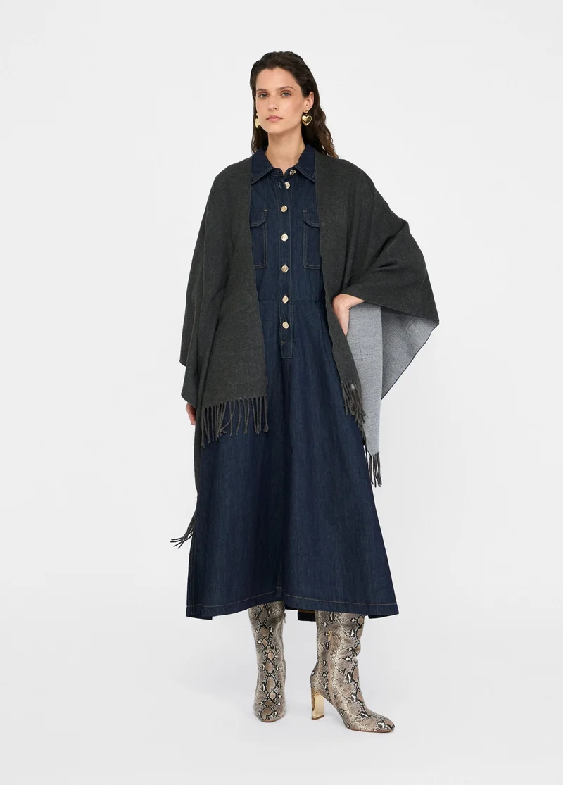 Poncho with Logo and Fringes