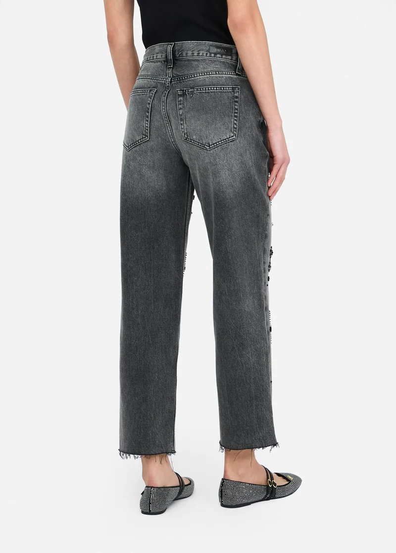 Straight-leg jeans with rhinestones