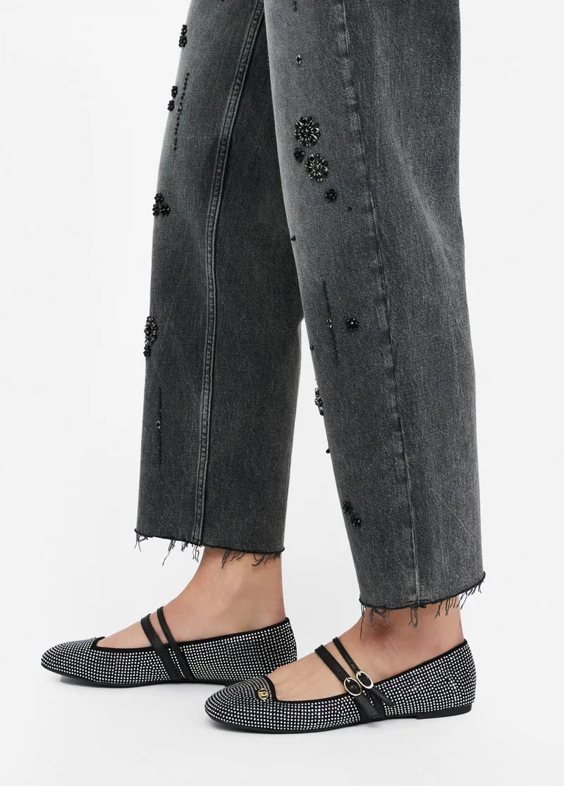 Straight-leg jeans with rhinestones