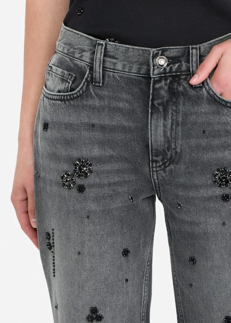 Straight-leg jeans with rhinestones
