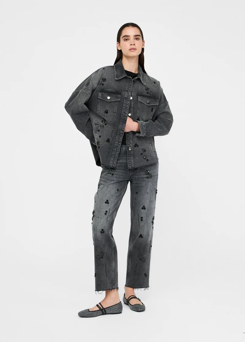 Straight-leg jeans with rhinestones