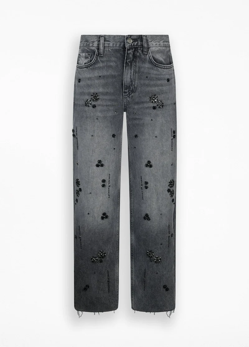 Straight-leg jeans with rhinestones
