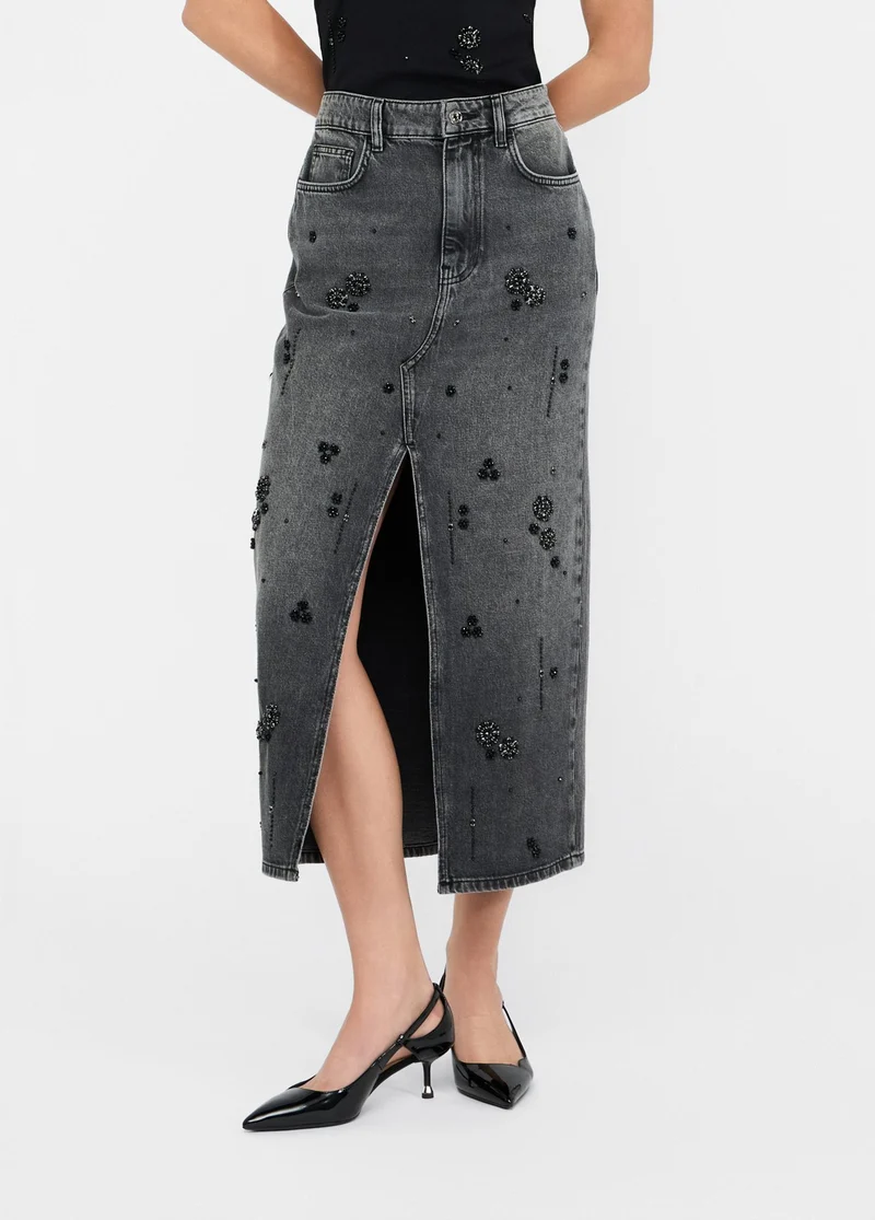Denim Skirt with Gemstones