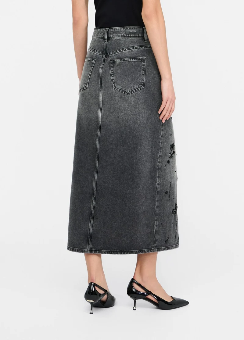 Denim Skirt with Gemstones