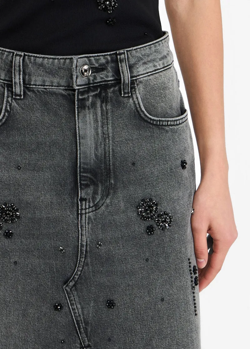 Denim Skirt with Gemstones