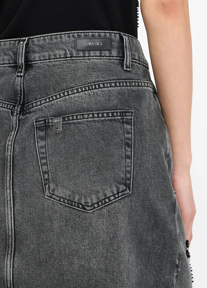 Denim Skirt with Gemstones