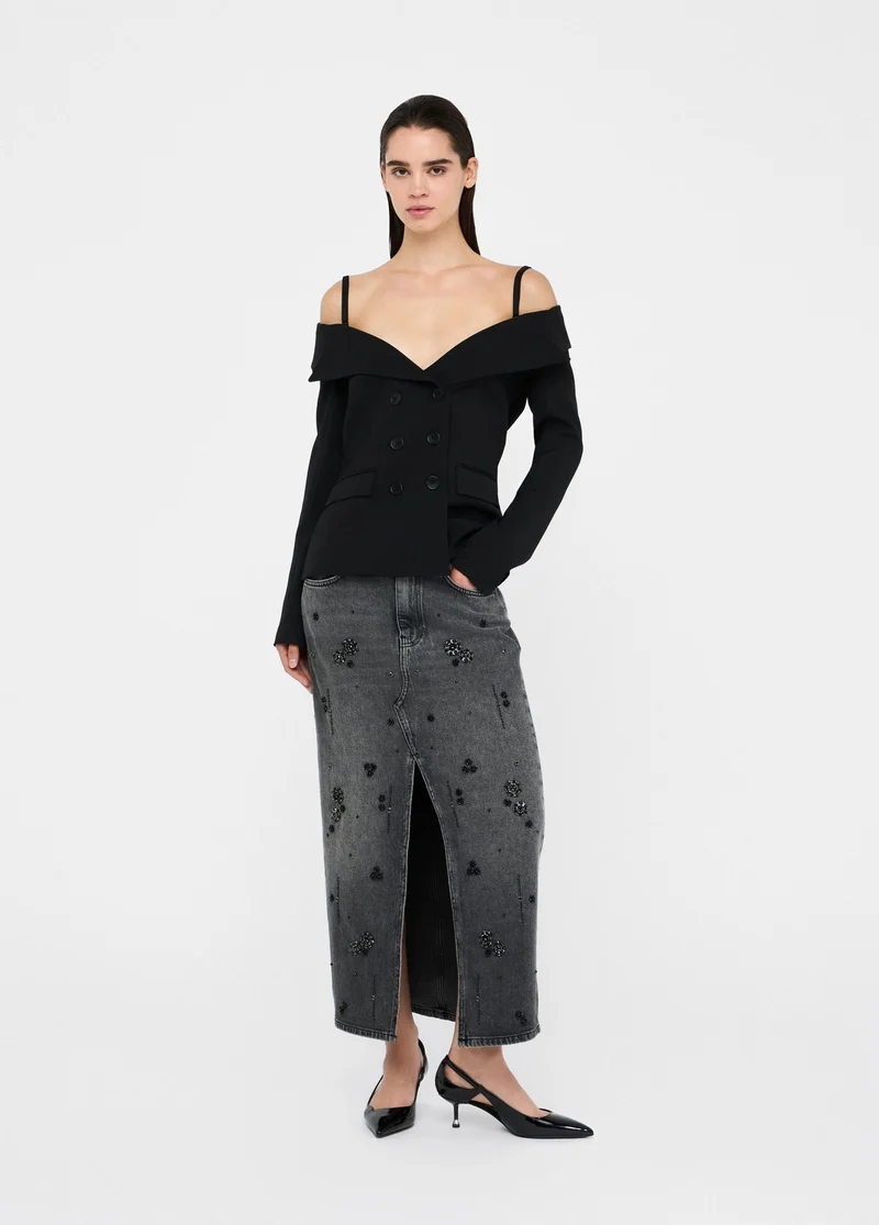 Denim Skirt with Gemstones