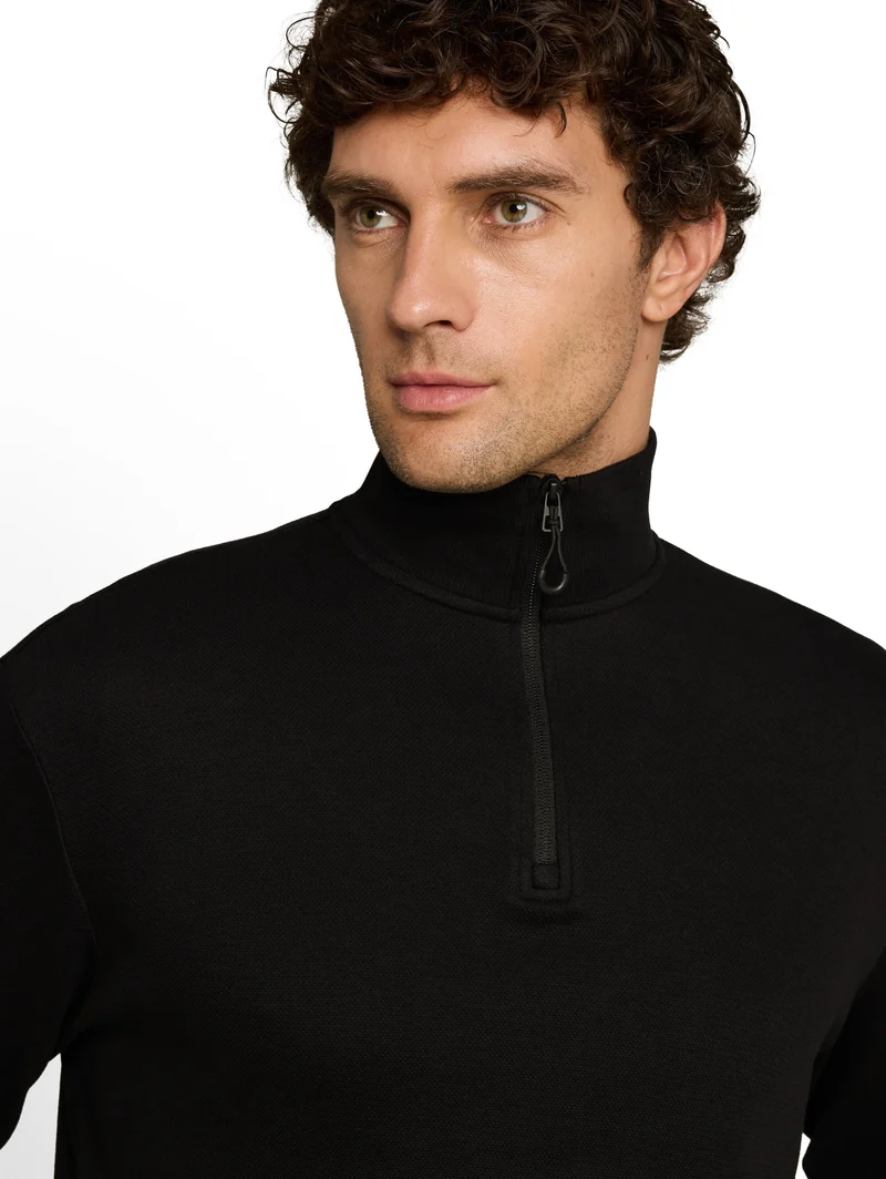 relaxed structure sweat troyer, Black