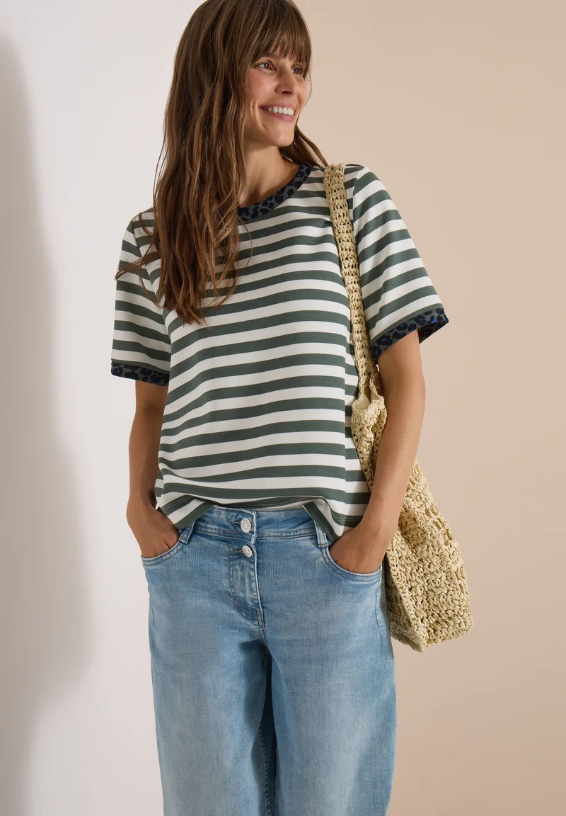 TOS Striped Soft Modal Shirt, dried olive green