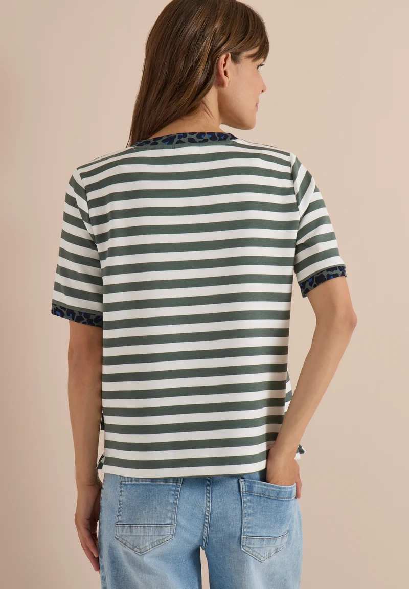 TOS Striped Soft Modal Shirt, dried olive green