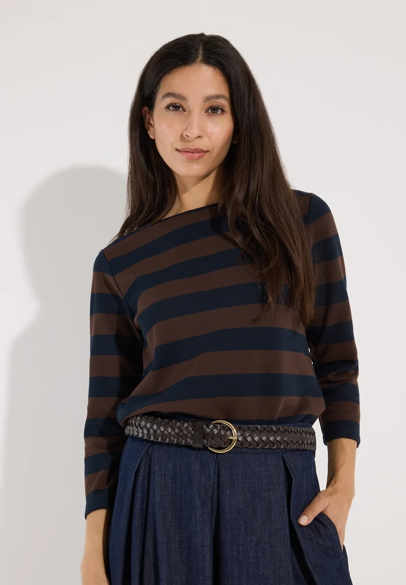 Boxy Shirt 3/4 Sleeves with Stripe, espresso marine block stripes jerse
