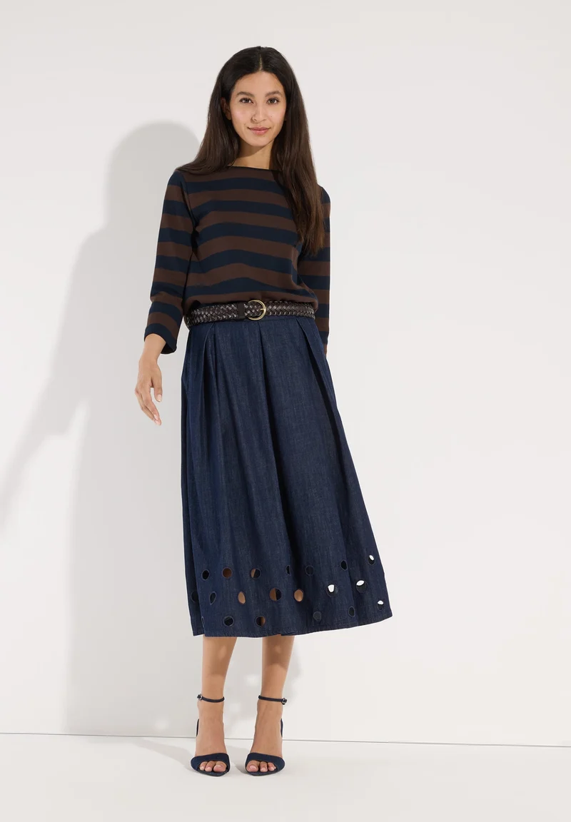 Boxy Shirt 3/4 Sleeves with Stripe, espresso marine block stripes jerse