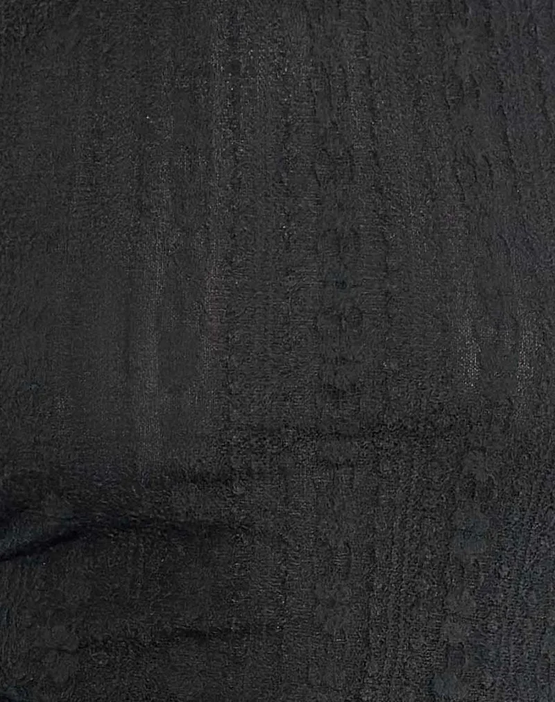 Malakai Langärmeliges Top aus Spitze Schwarz