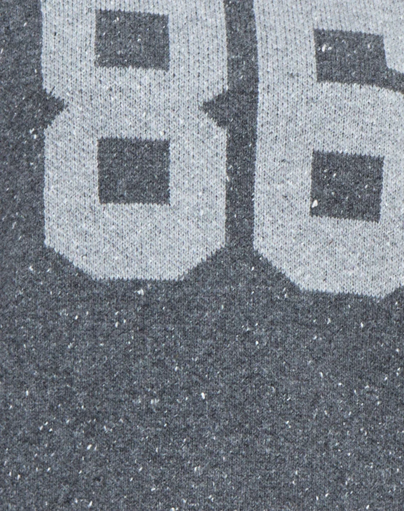 Namari-Pullover aus grauem Strick mit 86er-Motiv
