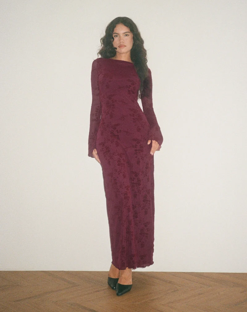 Shaleed Maxikleid in Botanical Flower Maroon