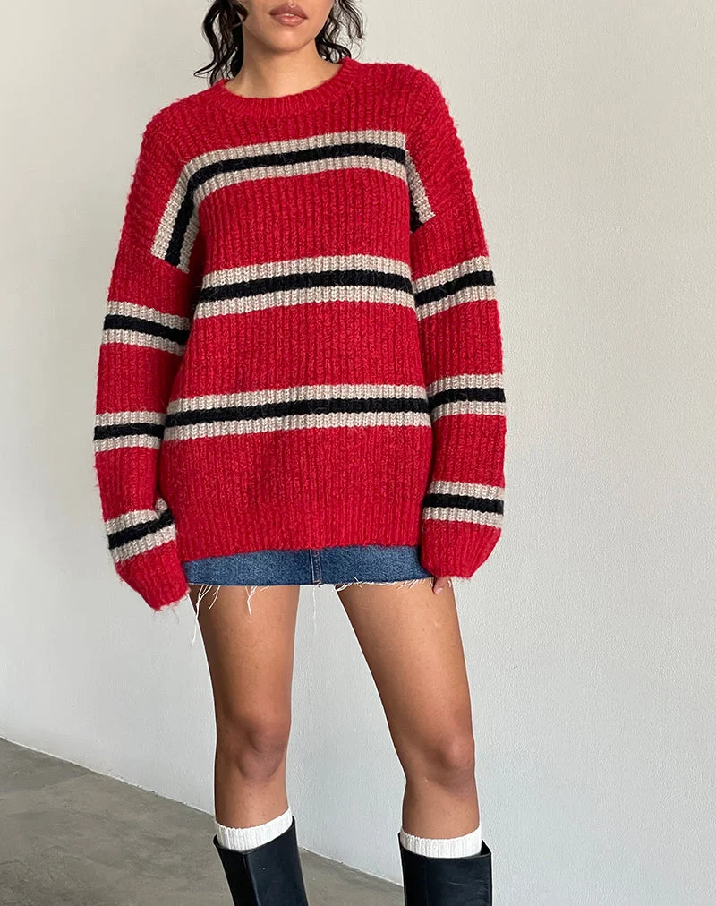 Lunet Strickpullover in Rot und Schwarz gestreift