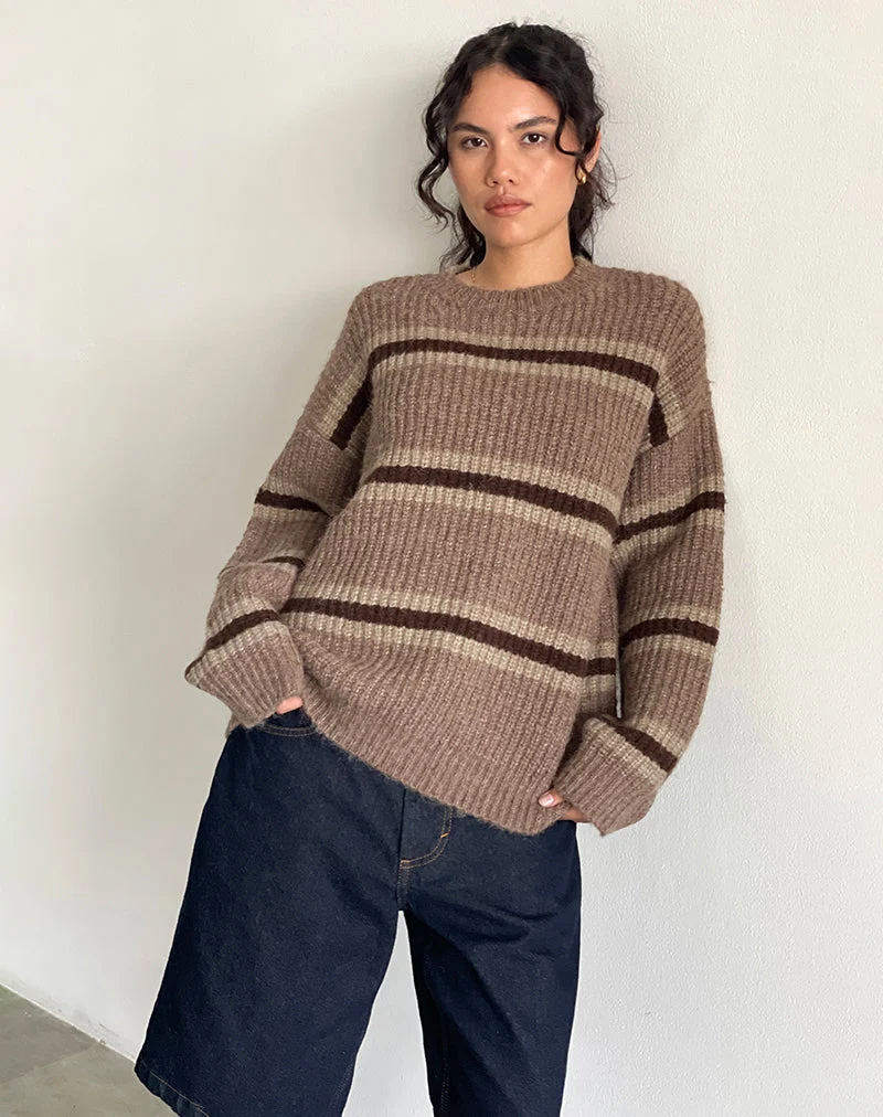 Lunet Strickpullover aus Streifen in Tonal Brown