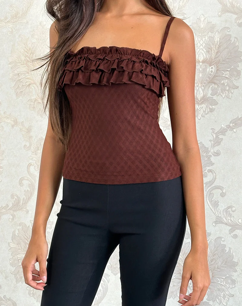 Wendy Rüschen-Cami-Top in Argyle Mesh Braun