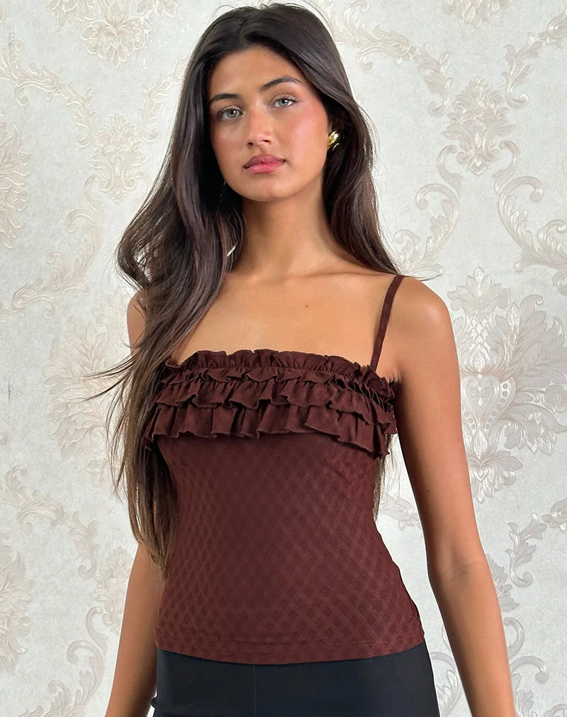 Wendy Rüschen-Cami-Top in Argyle Mesh Braun