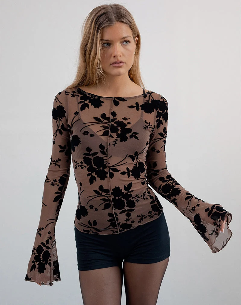 Zerlin Oberteil in Floral Flock Braun