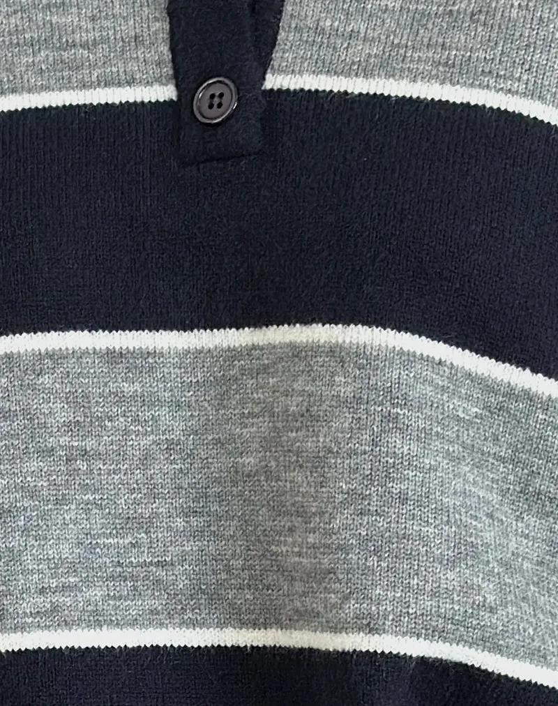 Yusnada Übergroßer Rugby-Pullover in Marineblau und Grau gestreift