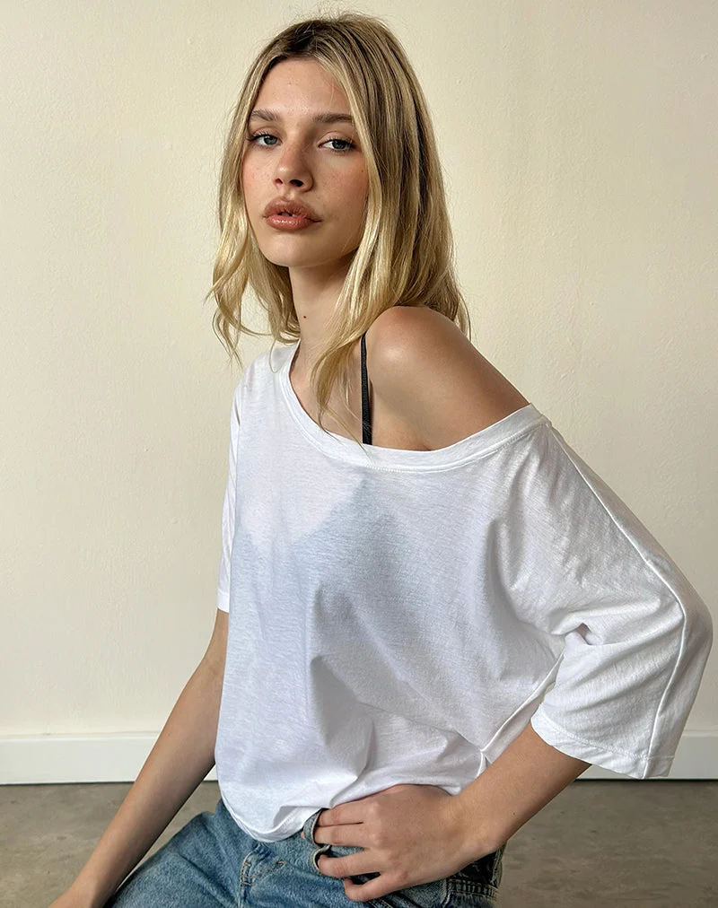 Daman Schulternahes Basic-Jersey-Top in Weiß
