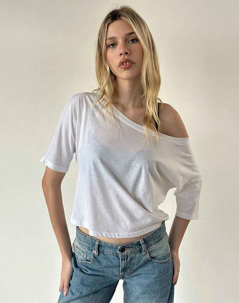 Daman Schulternahes Basic-Jersey-Top in Weiß