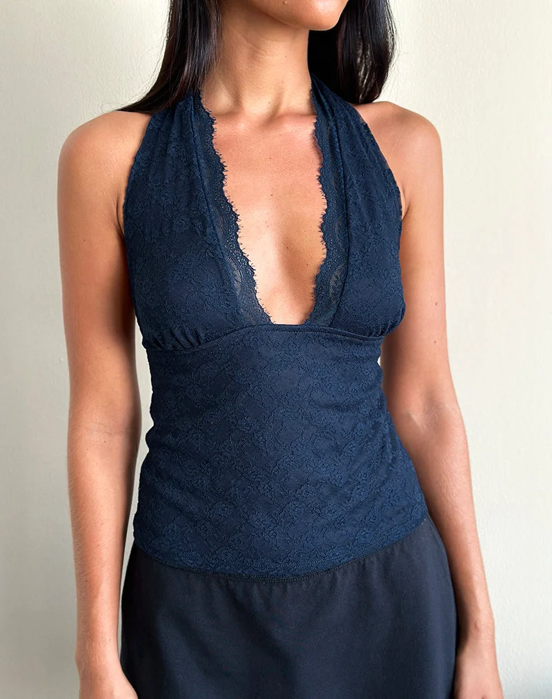 Matua Neckholder-Top aus Klee-Spitze Navy
