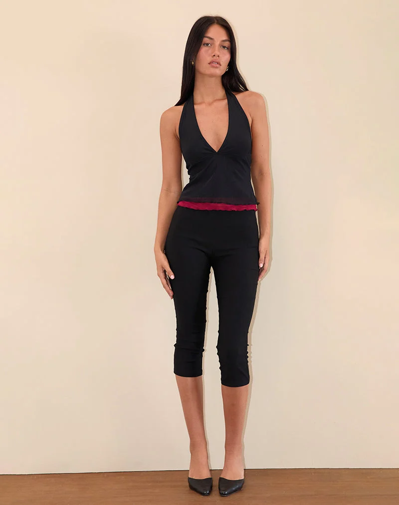 Kubra Neckholder-Top aus Mesh Schwarz und Rot