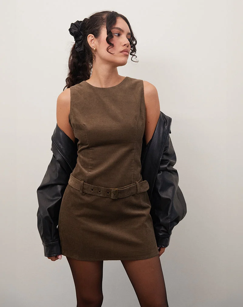 Dilshan Minikleid aus Babycord Braun
