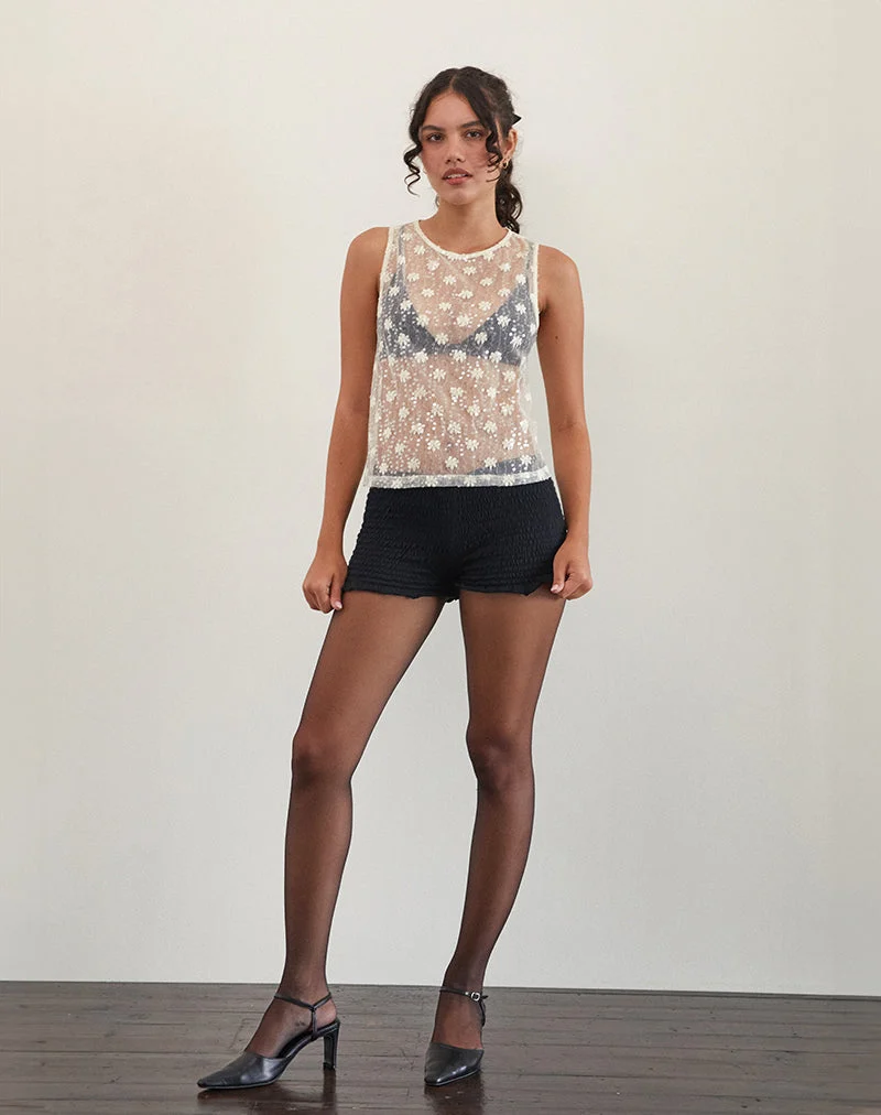 Franka Tank Top aus Paillettenspitze Elfenbein